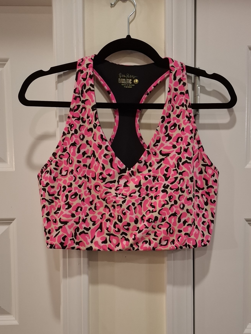 Lilly Pulitzer Luxletic Pink Leopard Print Racerback Sports Bra Size Large